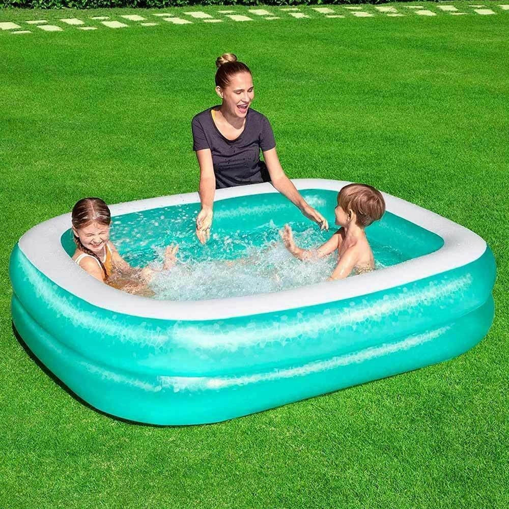 Trade Shop - Piscina Gonfiabile Fuoriterra 2 Anelli Rettangolare 201 X 150 X 51 Cm Giardino -