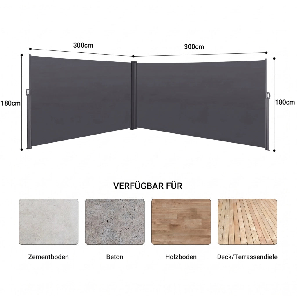 Tenda laterale retraibile per balcone; terrazza e giardino; grigio scuro
