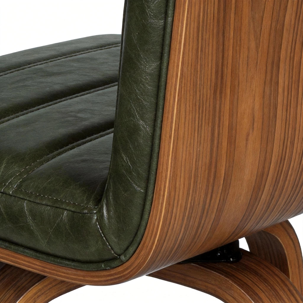 Sgabello da bar in pelle PU con schienale ergonomico e anello poggiapiedi in metallo e legno verde