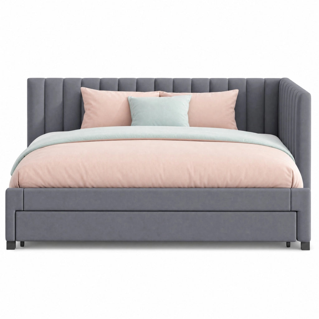 LETTO Estraibile 90x200 cm in velluto grigio con rete a doghe
