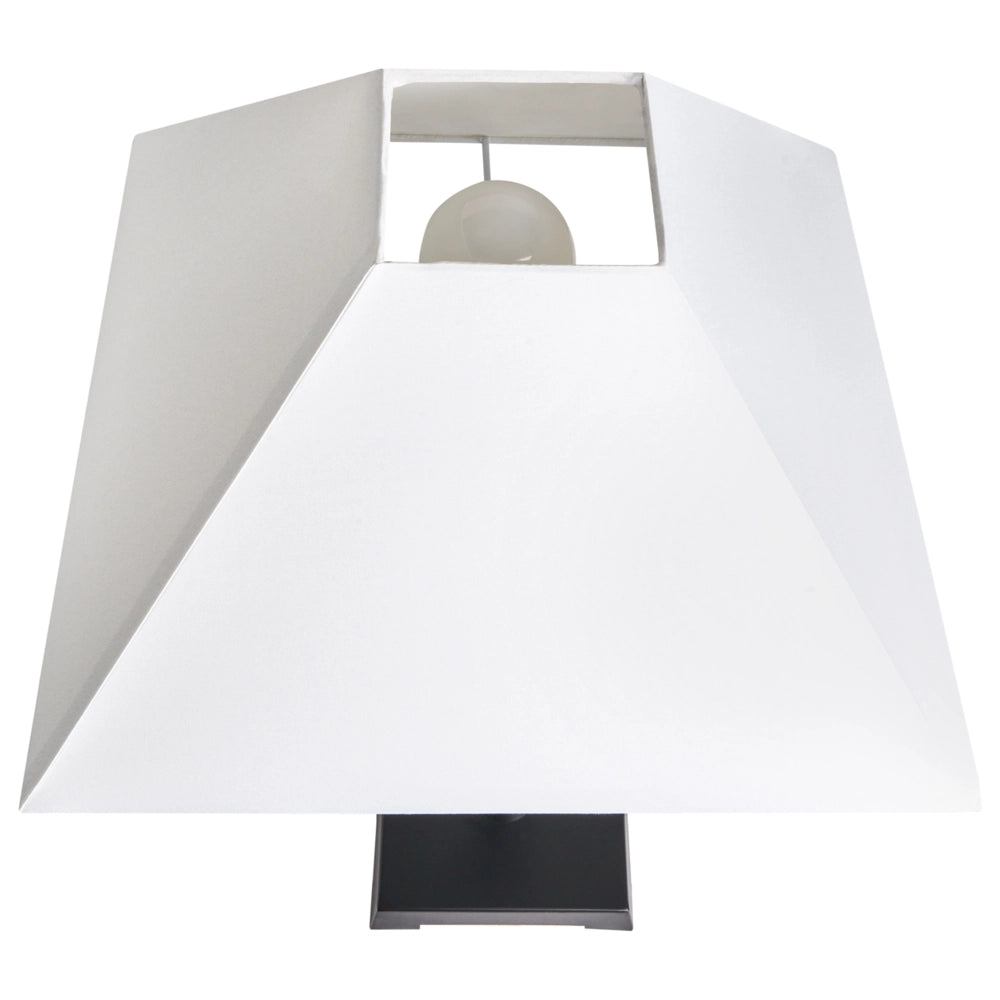 Lampada da tavolo in ferro nero Illuminazione da comodino Base in metallo Paralume in tessuto bianco Camera da letto moderna Soggiorno