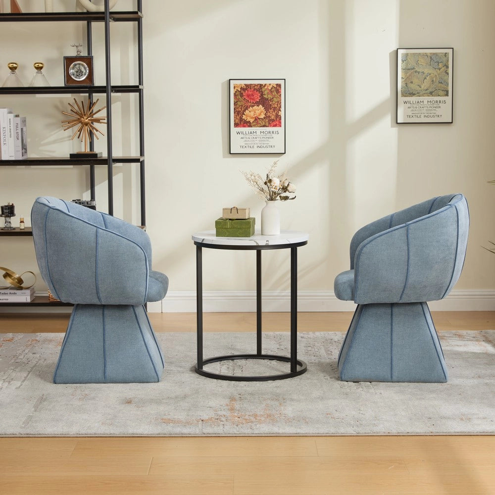 Poltrona Girevole in Tessuto Chenille ¨C MINIMAL ¨C Blu, Schienale Alto, Soggiorno e Camera