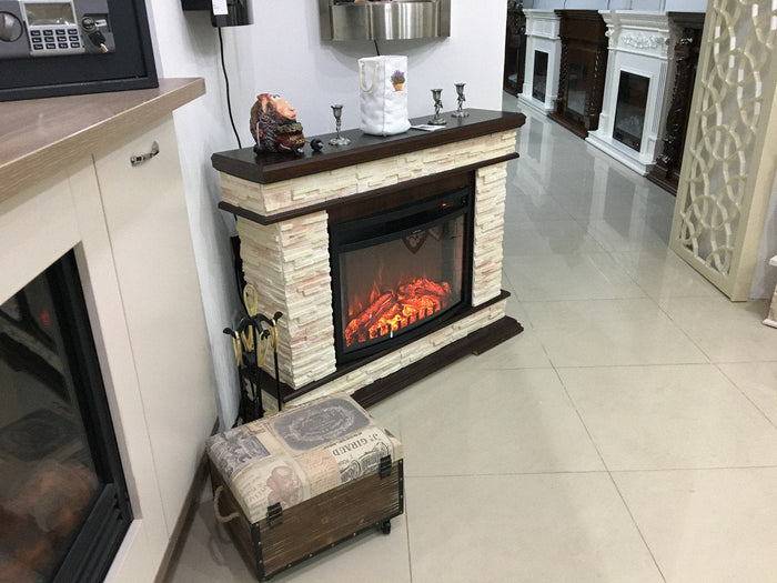 Camino Elettrico da Pavimento 88x118x30,5 cm Effetto Fiamma 1500W Stone & Zakinthos Noce