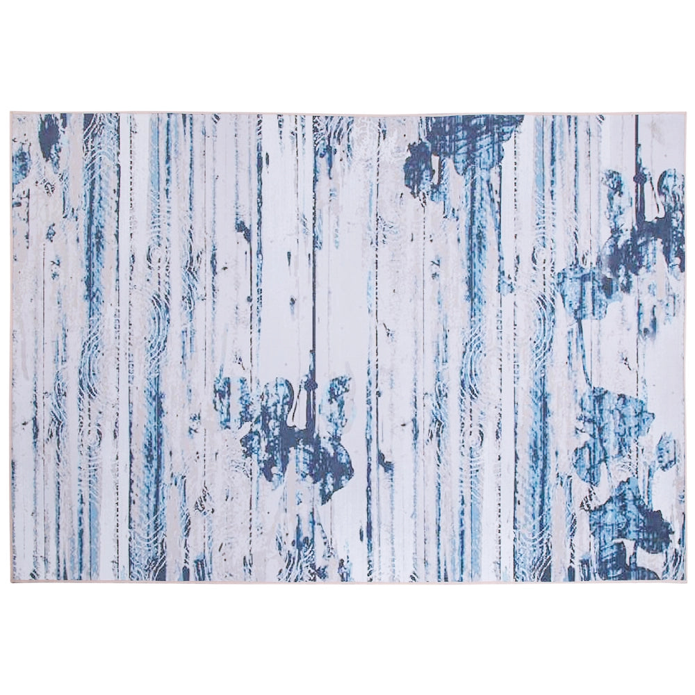 Tappeto tappetino Moquette Tessuto in poliestere beige e blu Motivo astratto invecchiato Fondo rivestito in gomma 160 x 230 cm