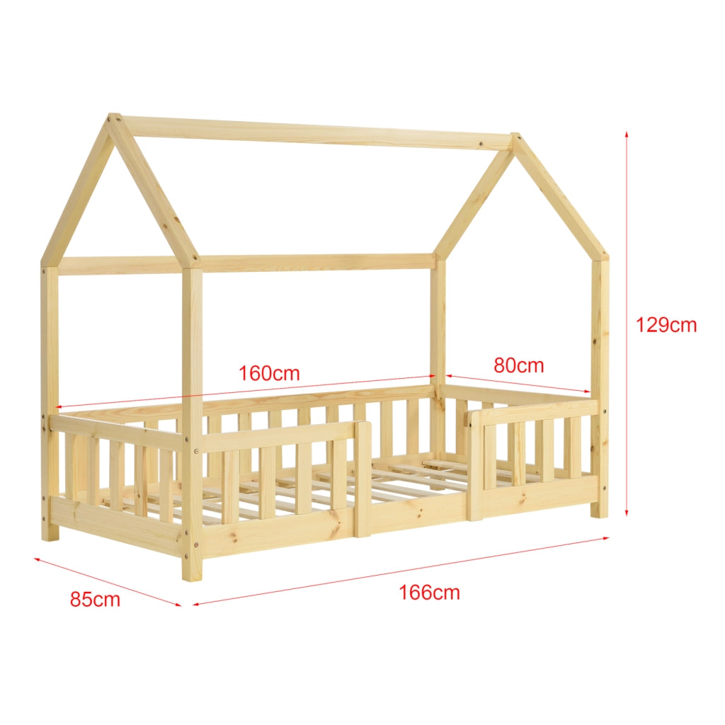 Letto per Cameretta Sisimiut a Forma di Casetta con Materasso 80x160 cm Color Legno Naturale [en.casa] [neu.haus]
