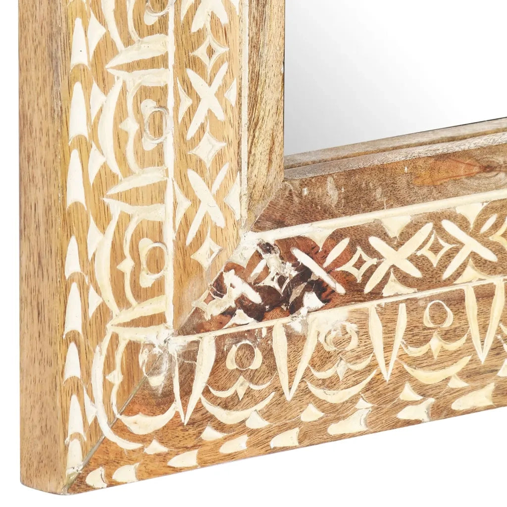 Specchio Intagliato a Mano 80x50x2,6 cm in Massello di Mango 321645