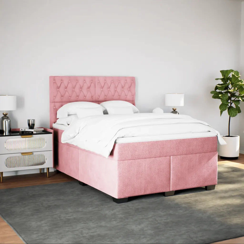 Giroletto a Molle con Materasso Rosa 160x200 cm in Velluto
