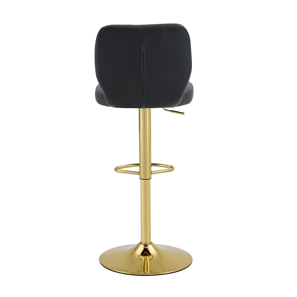 Sgabello da Bar Regolabile con Schienale ¨C MINIMAL ¨C Ecopelle Nera, Girevole 360¡ã, Finitura Oro