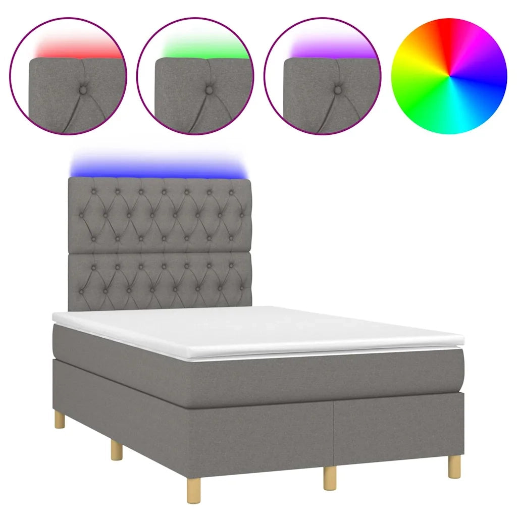 Letto a Molle Materasso e LED Grigio Scuro 120x190cm in Tessuto 3270268