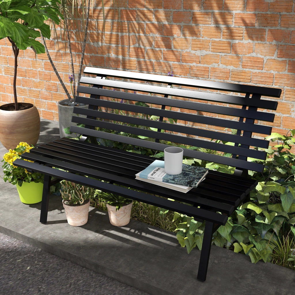 Panchina da Esterno in Alluminio a 2 Posti a Doghe, 123x67x79cm, Nero