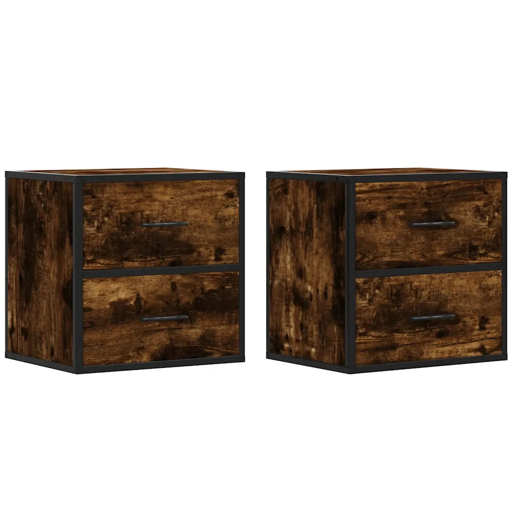 Comodini a Muro 2 pz Rovere Fumo 40x31x39,5 cm 848729