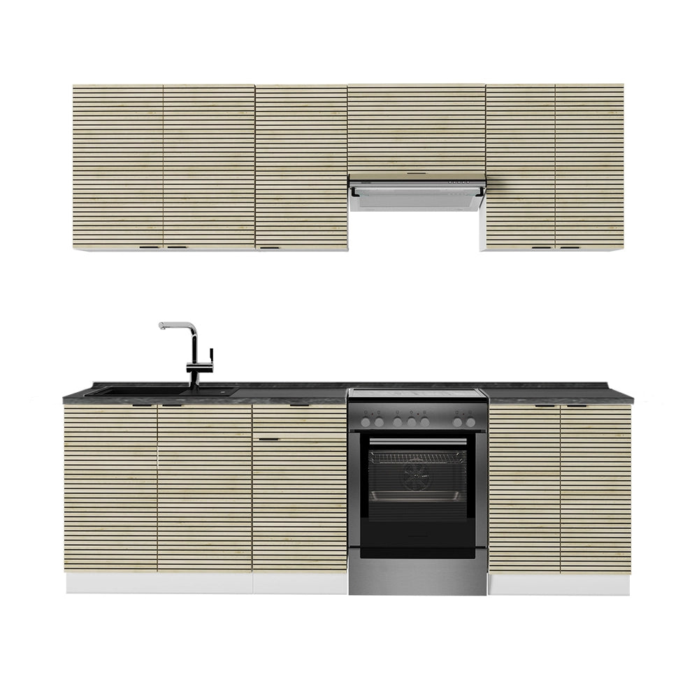 Cucina componibile Fame-Line Pannello in quercia/Bianco 240 cm, PL Antracite Vicco