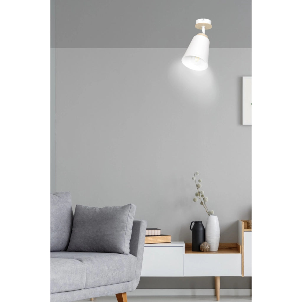 Lampada da soffitto ATLAS in acciaio bianco e legno