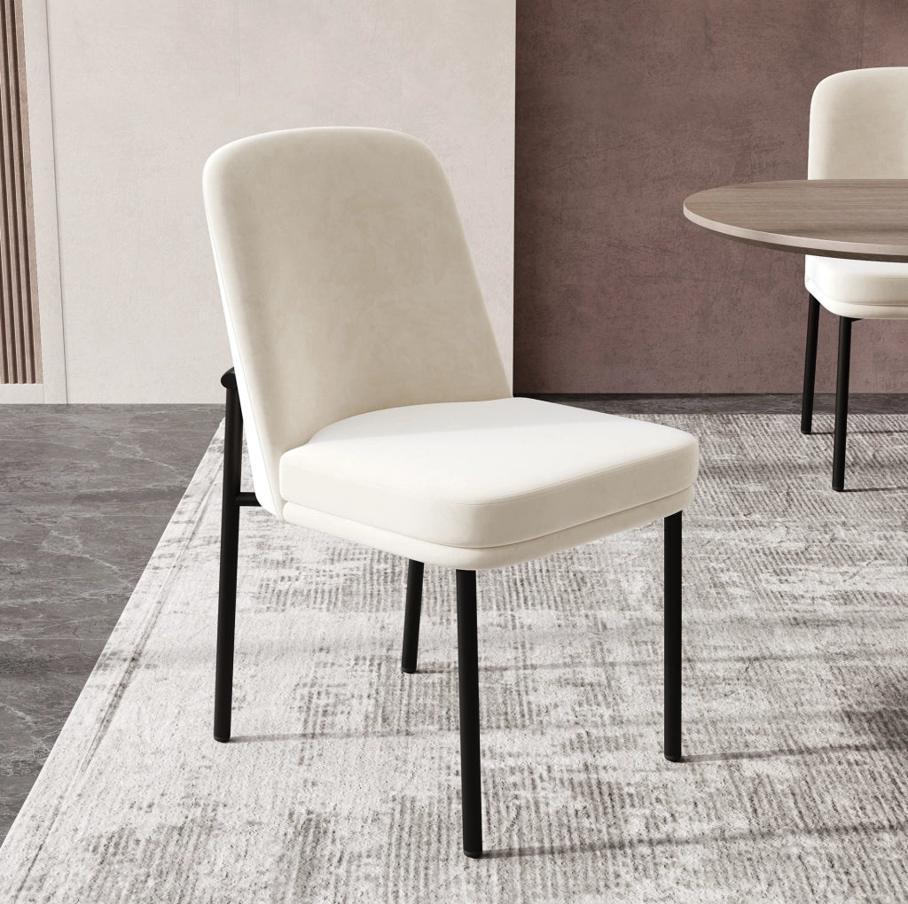 Sedia da pranzo beige in velluto, gambe in metallo nero, set da 2