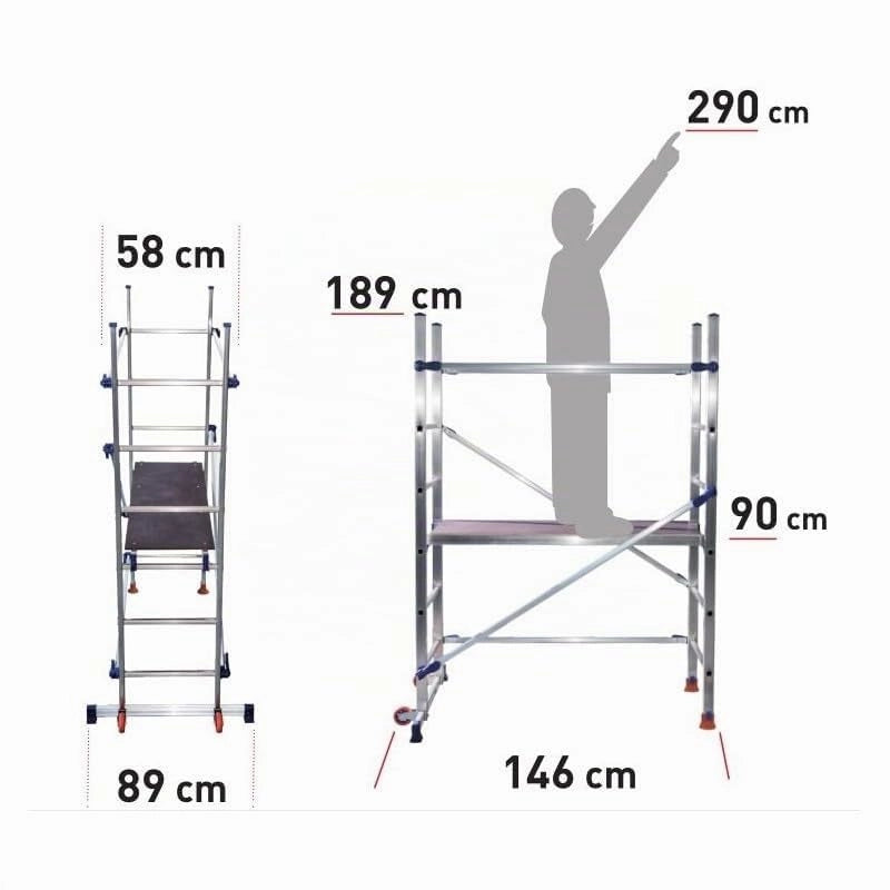 Trabattello P6 in Alluminio 146 CMX89X189H., Piano Lavoro 90 Cmh., 14,6 kg