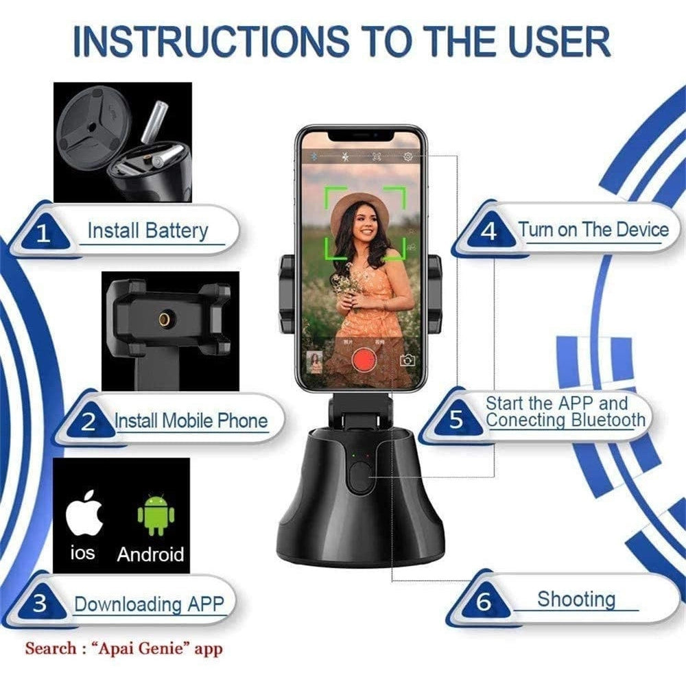 Trade Shop - Supporto Per Cellulare Fotocamera Con Inquadratura Automatica 360° Smart Ai Vlog -