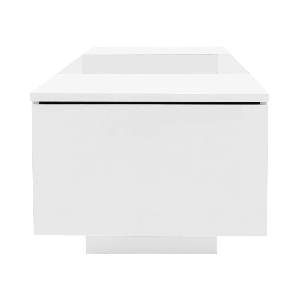 Tavolino da salotto moderno con illuminazione LED - Zephmum- 120 x 50 x 38,5 cm- Bianco- Piano lucido