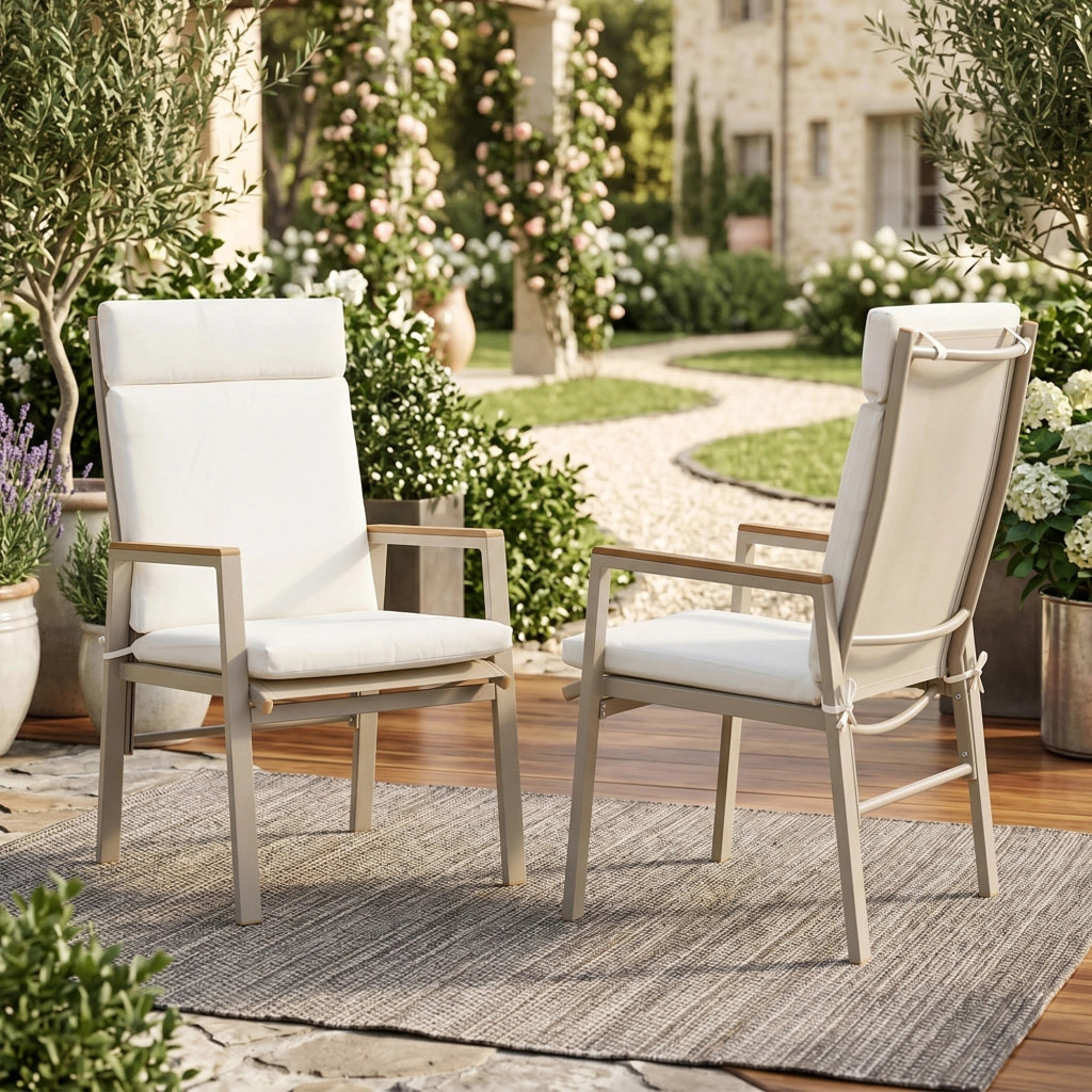 SEDIA DA ESTERNO con braccioli in legno plastico, seduta in textilene, beige