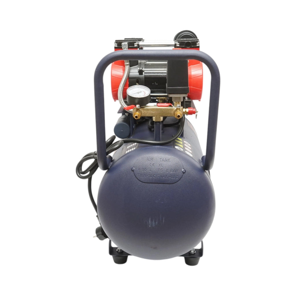 Compressore d'aria silenzioso oil-free da 50 l, 2 motori a 4 cilindri da 1,5 kW/2 CV, pressione massima 8 bar, volume d'aria aspirata 170 l/min