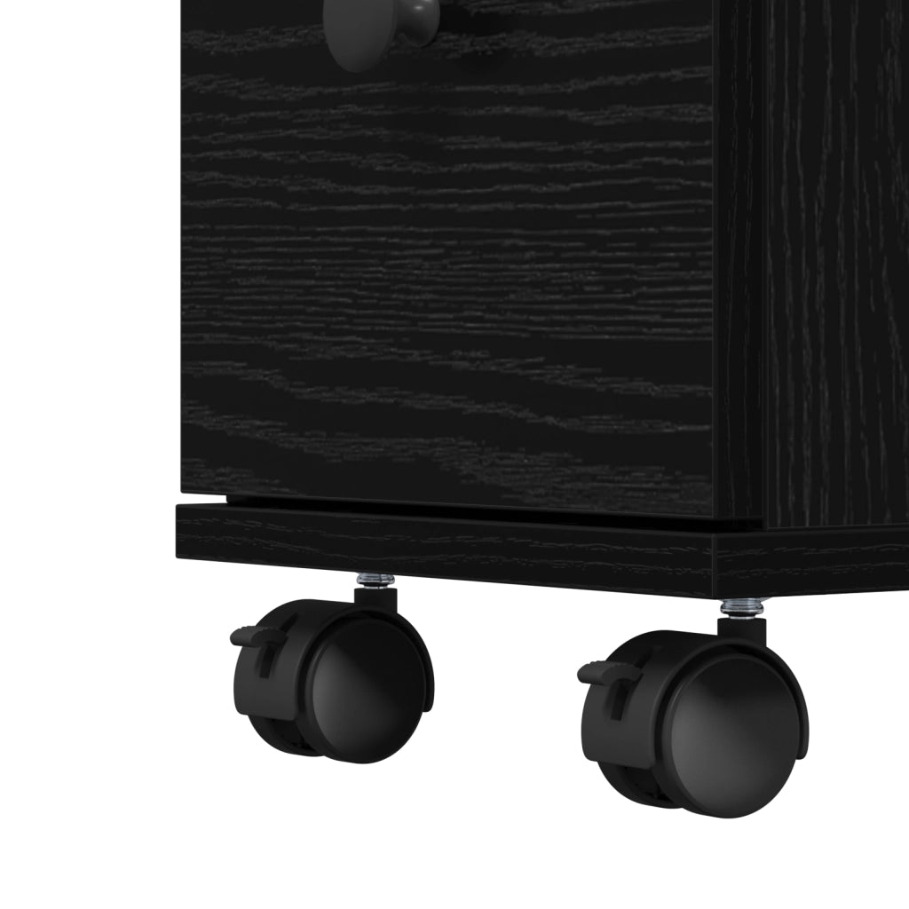 Armadio da Bagno Slim con Ruote in Rovere Nero in Legno Ingegnerizzato