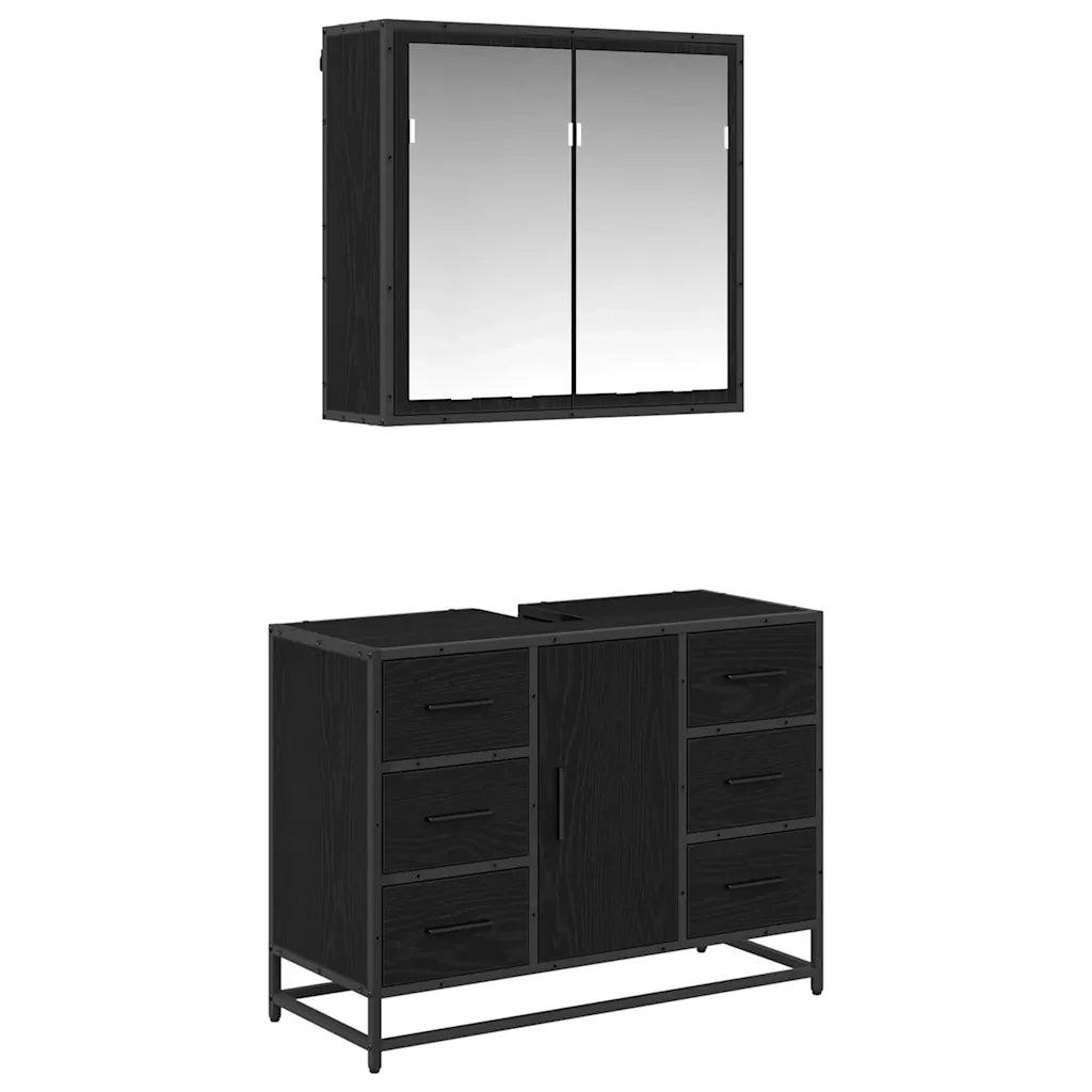 Set di mobili per il bagno 2 pcs Rovere Nero Legno multistrato