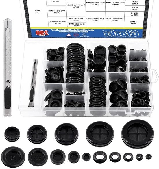 Kit di Gomme per Fori - 291 pezzi, inclusi Plugg per Barriera di Fuoco e Kit di Assortimento di Pacciamatura Full