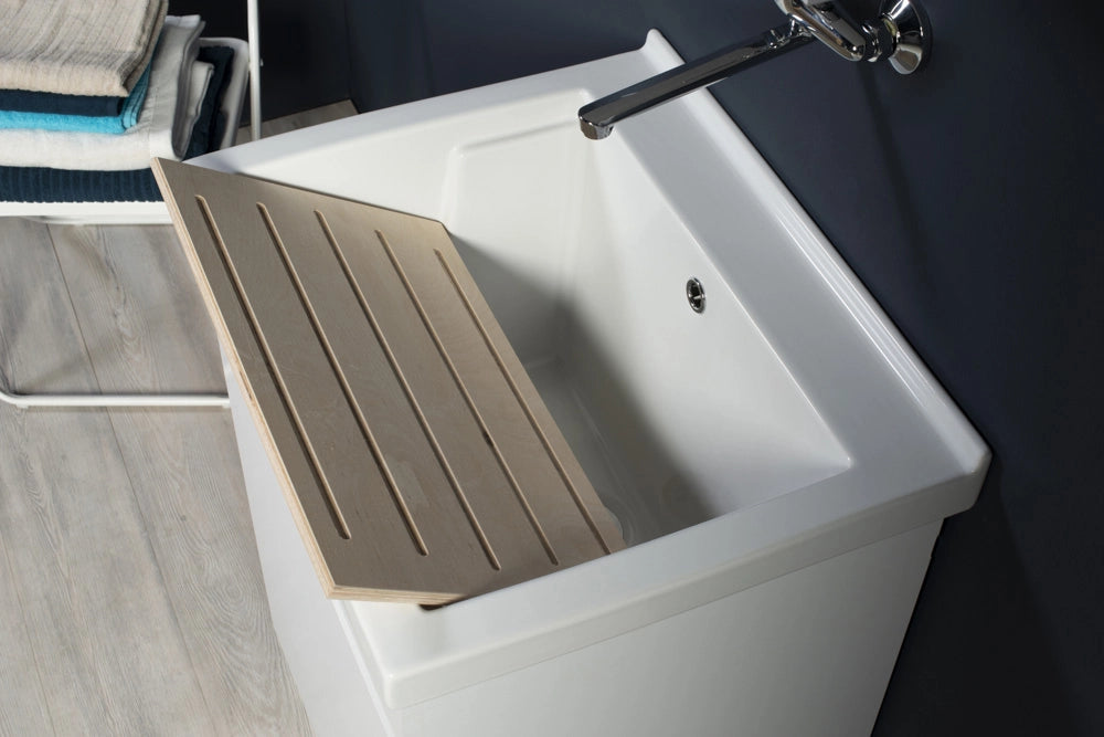 Mobile Lavatoio in Ceramica 2 Ante con Strofinatoio in Legno Massello 60x50x86A cm Olmo Naturale