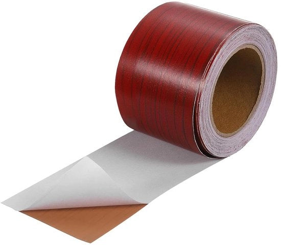 Tape a secco per decorazione di mobili 5,2 x 80 cm - nastro adesivo per riparazione di zoccolature, porte e pavimenti - decorazione a tema legno rossastro