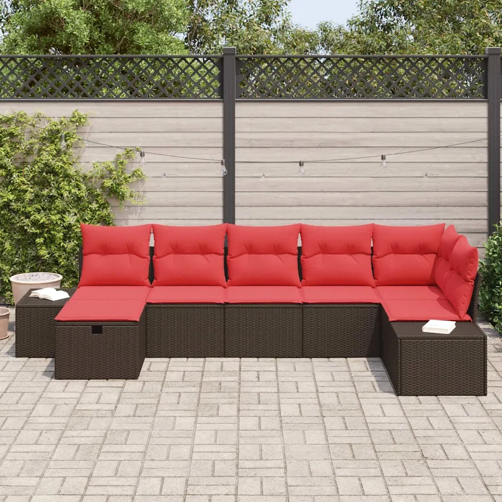 Set Divano da Giardino con cuscino 7 pcs Marrone polyrattan