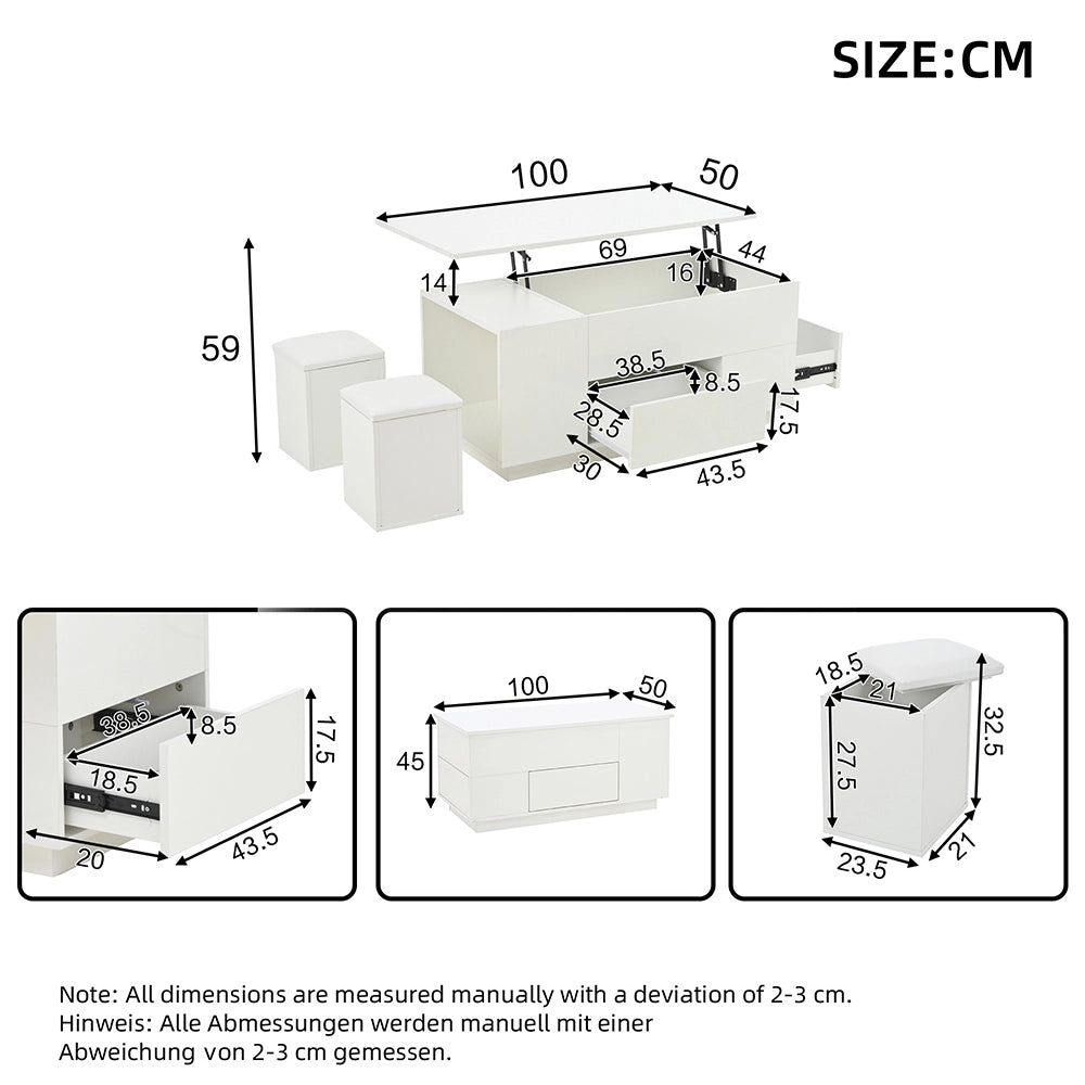 Tavolino 4 in 1 regolabile - Xylo - 100x50x45cm LED 2 cassetti bianco