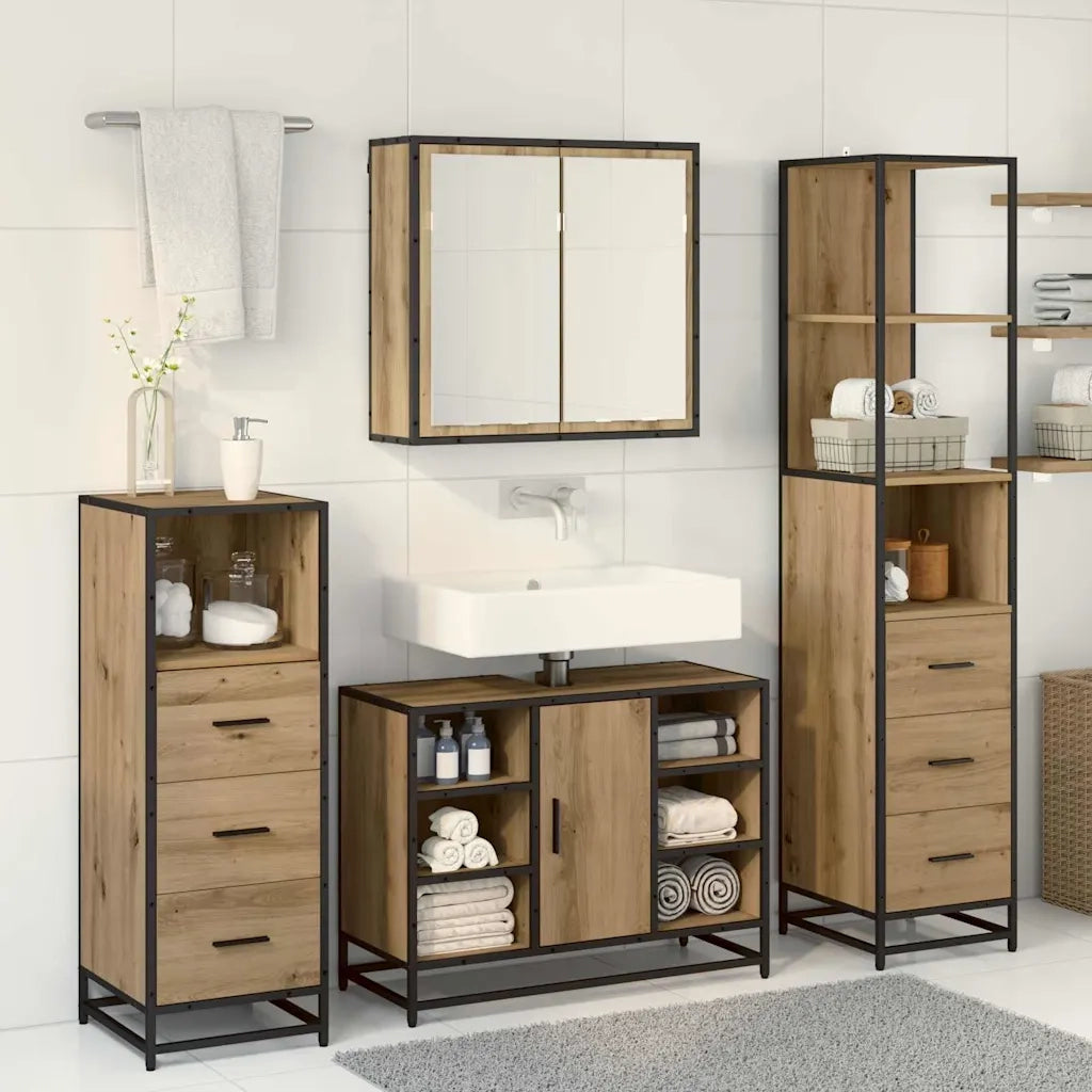 Set di mobili per il bagno con porta 3 pcs Rovere artigianale 3402421
