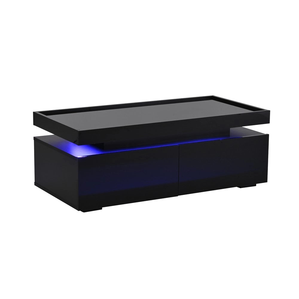 Tavolino da Caff¨¨ con LED e Cassetti ¨C MINIMAL ¨C Nero Lucido, Moderno, 95x45x35