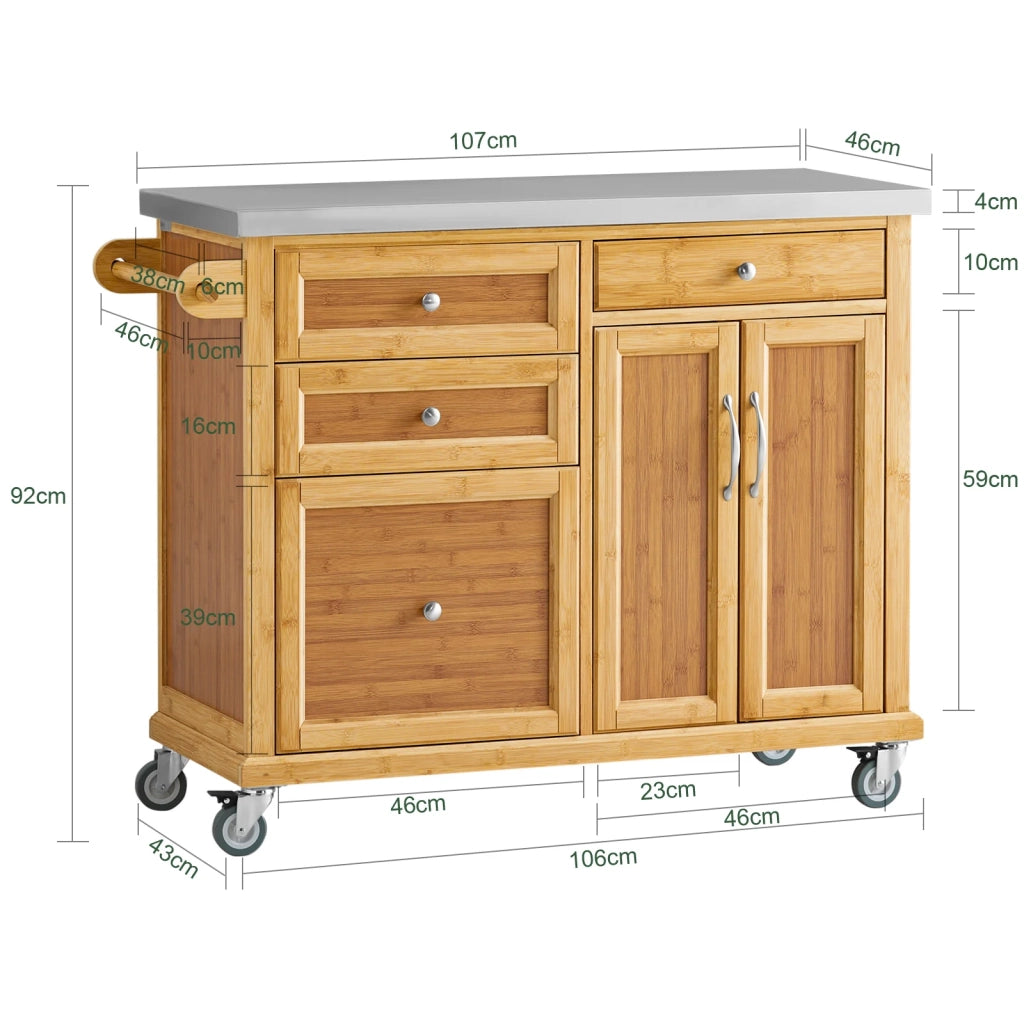 Carrello Cucina Credenza Legno Piano Lavoro Cucina Piano in Acciaio FKW70-N