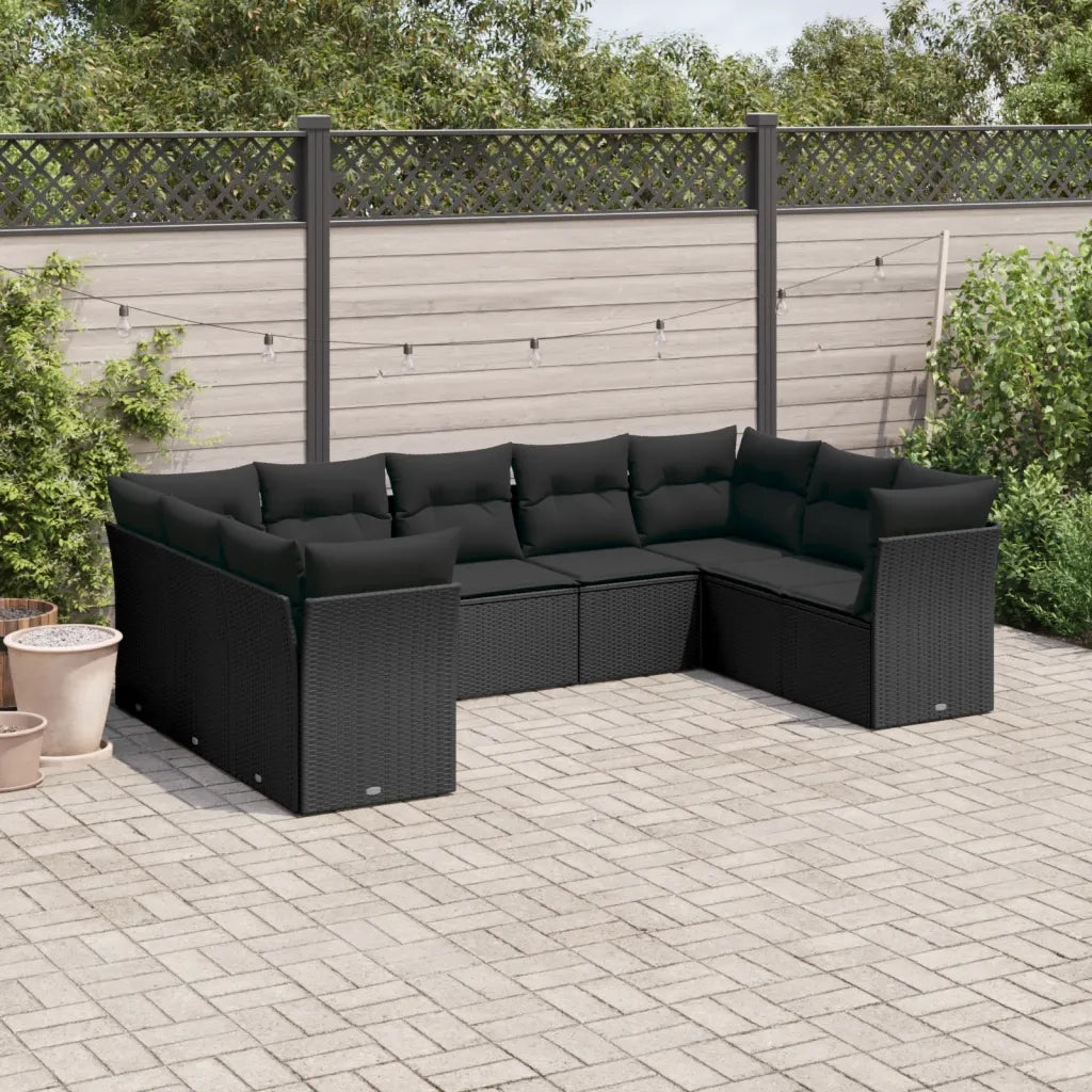 Set Divani da Giardino 9 pz con Cuscini Nero in Polyrattancod mxl 115685