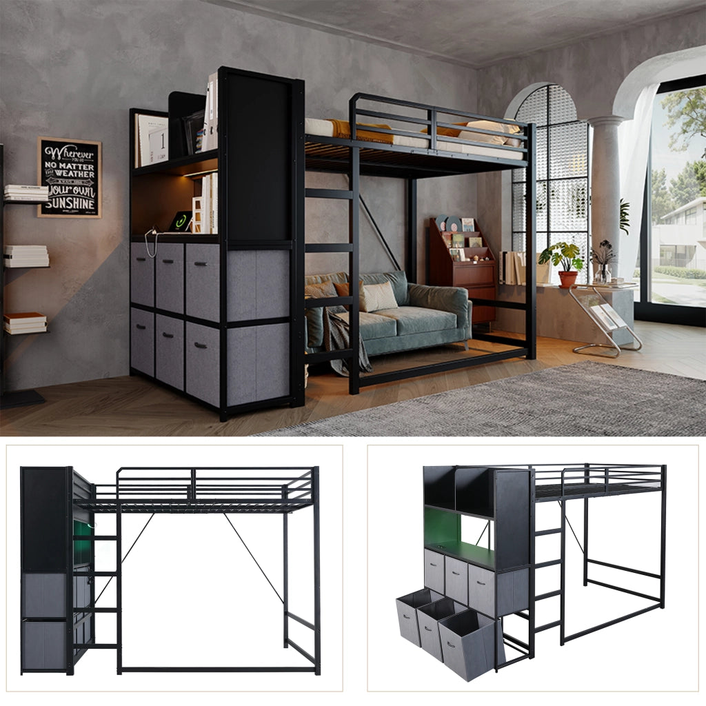 letto alto in metallo e legno nero grigio 120 x 200 cm