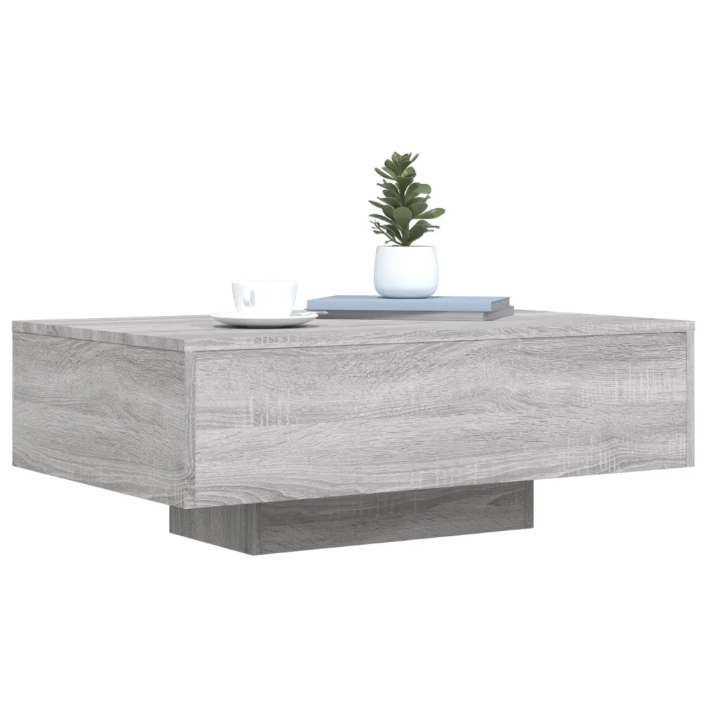 Tavolino da Soggiorno con Luci LED-Tavolino da Salotto-Tavolo Grigio Sonoma 85x55x31 cm
