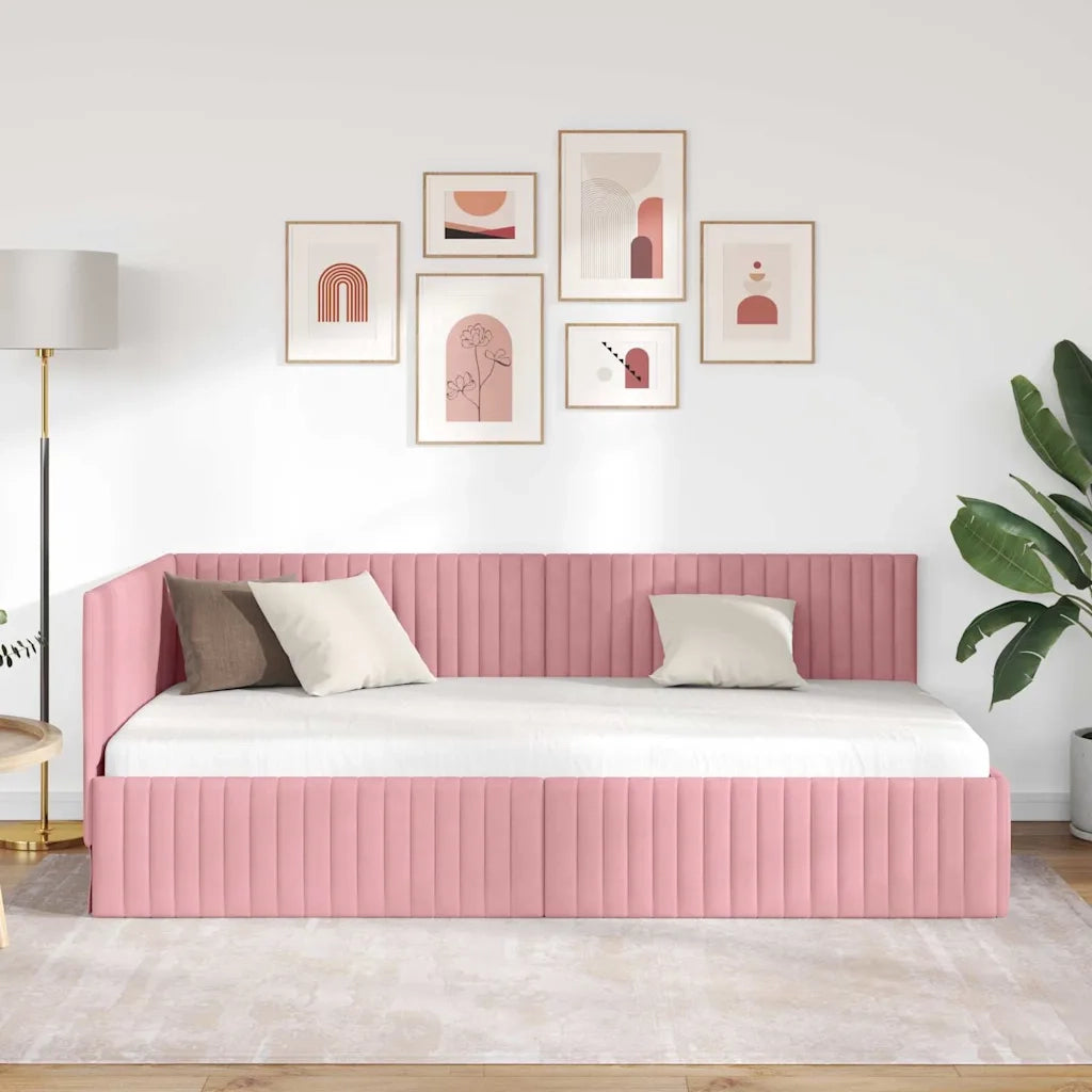 Cornice del letto ad angolo Rosa 100 cm x 200 cm Velluto 42016279
