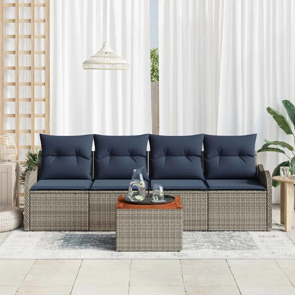 Set Divano da Giardino 5 pz Grigio polyrattan 3347388