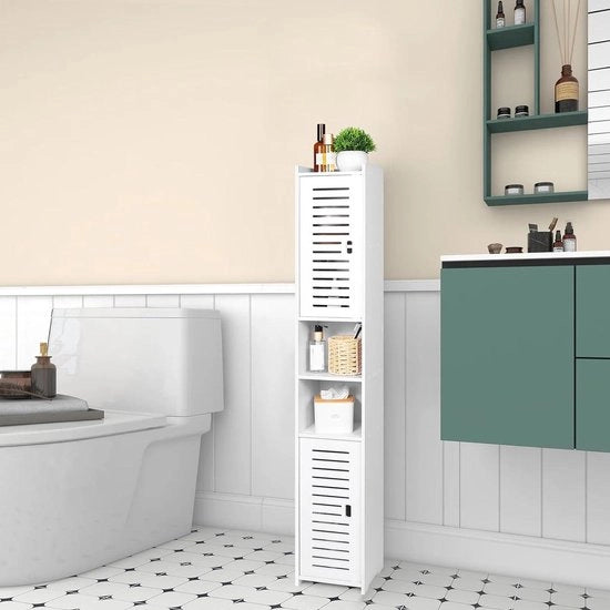 Cassa da bagno a muro, armadio per bagno con porta e tende, armadio per bagno acqua resistente - per soggiorno, camera da letto, cucina - bianco (20 x 20 x 117 cm)