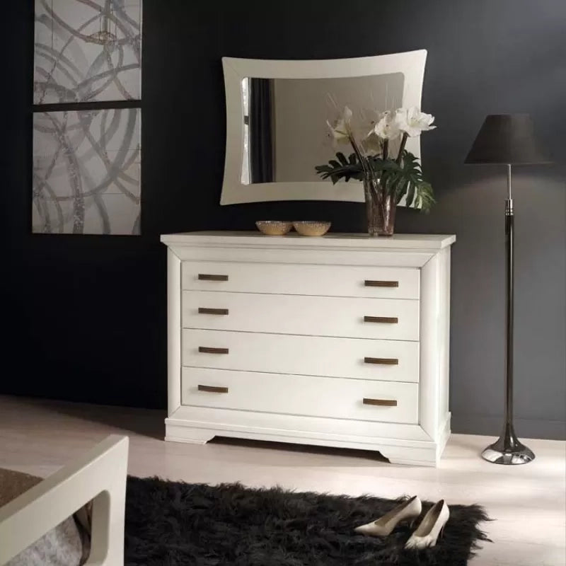 Specchiera rettangolare sagomata legno shabby bianco 108x79x3 - Mobili 2G