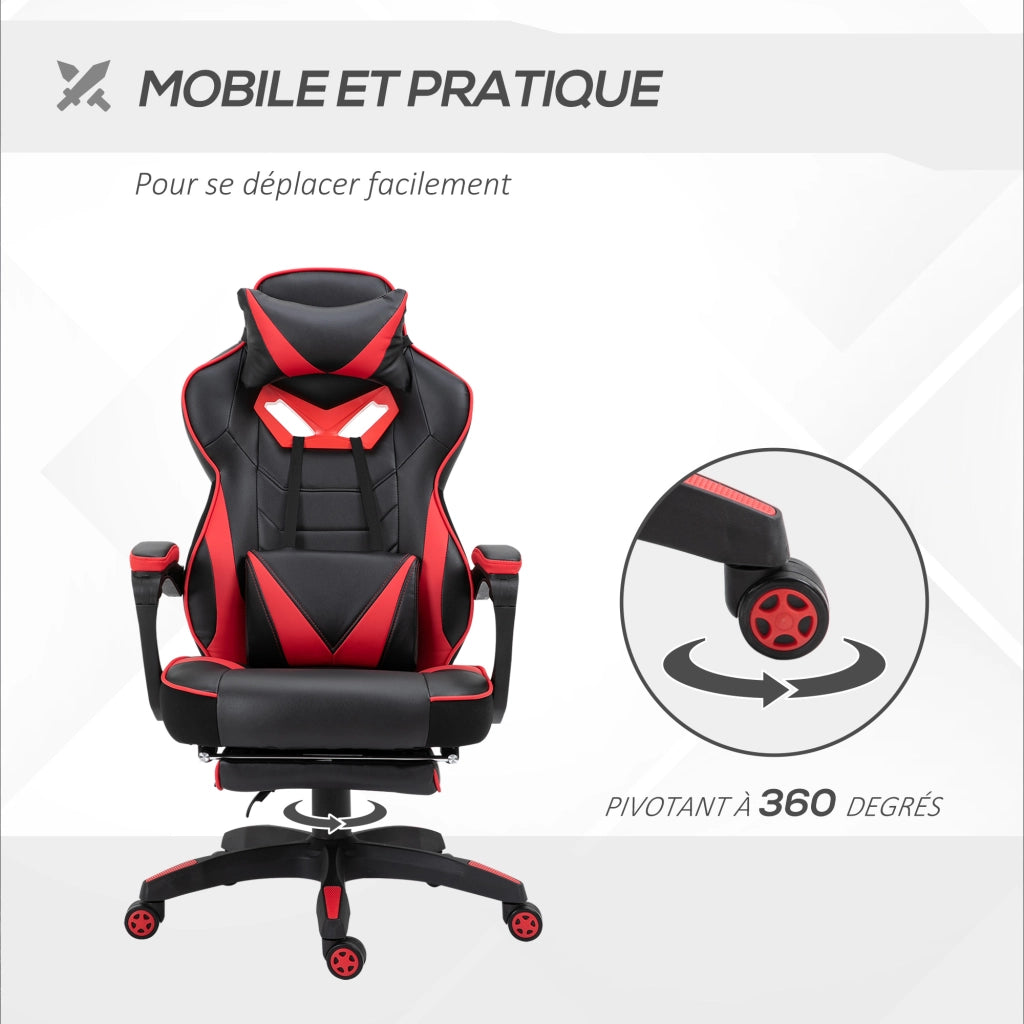 Poltrona Gaming Ergonomica con Poggiapiedi ¨C Xylo ¨C Reclinabile, Cuscino Lombare, Nero e Rosso