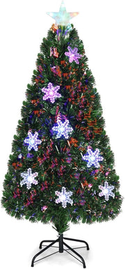 Albero di Natale 150 cm, Albero di Natale con Luci LED, Rami Densi, Stelle Luminosi e Fibre Ottiche, Albero di Natale Realistico e Denso per Casa, Ufficio e Negozio, Verde (150cm)