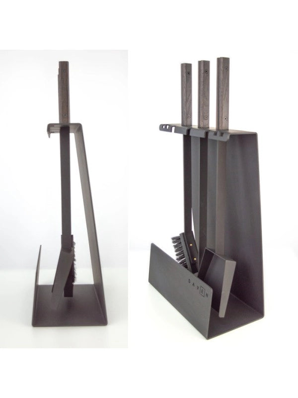 Set attrezzi per camino 3 pezzi in acciaio e legno Nero - Set 4 L
