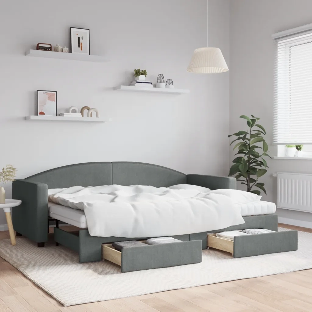 Divano Letto Estraibile Cassetti Grigio Scuro 80x200cm Tessutocod mxl 106658