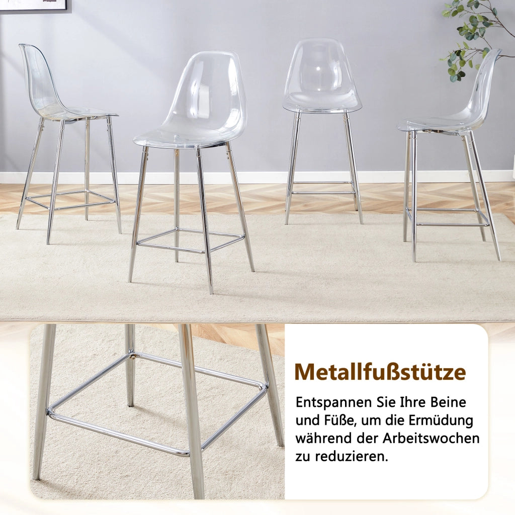 Sgabello da bar trasparente con struttura in metallo e poggiapiedi in plastica argento 68,5 × 48,0 × 47,0 cm