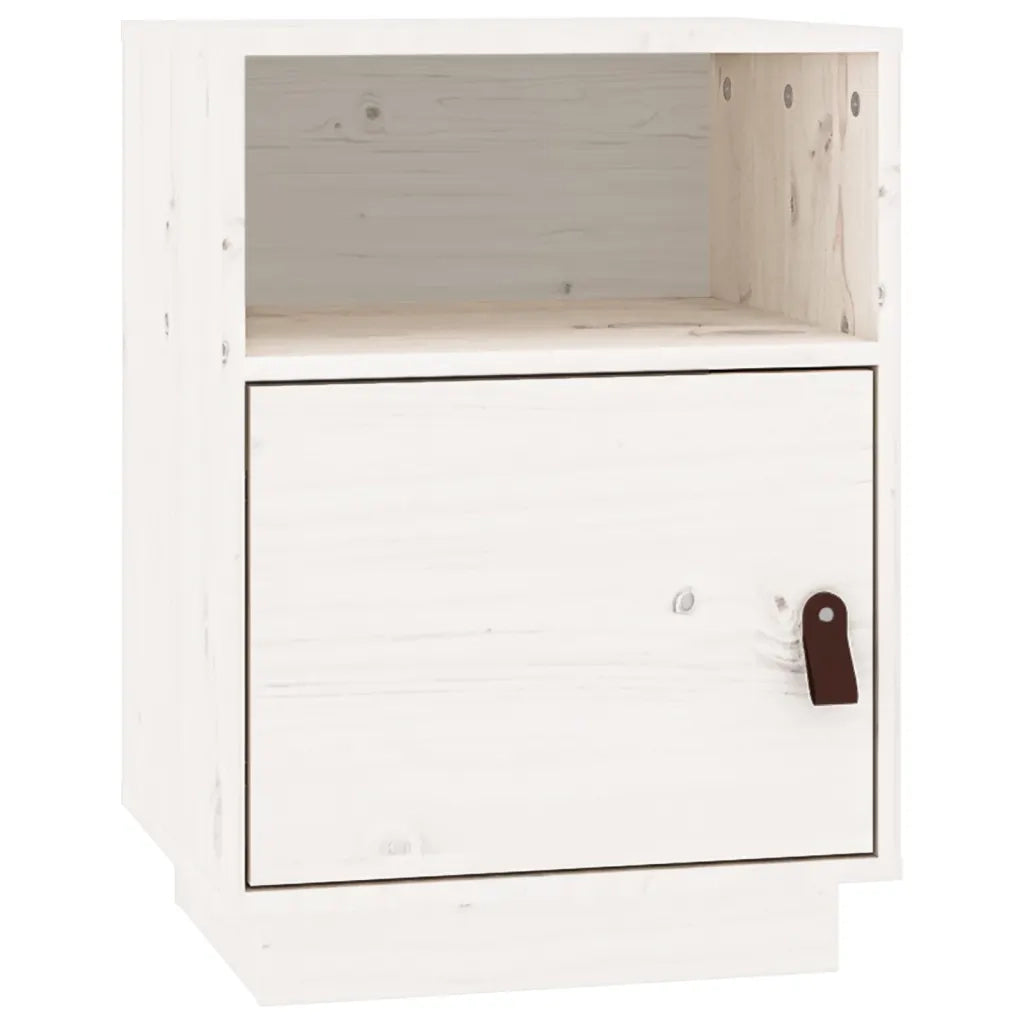 Comodino-Tavolino da notte Bianco 40x34x55 cm in Legno Massello di Pino 522033