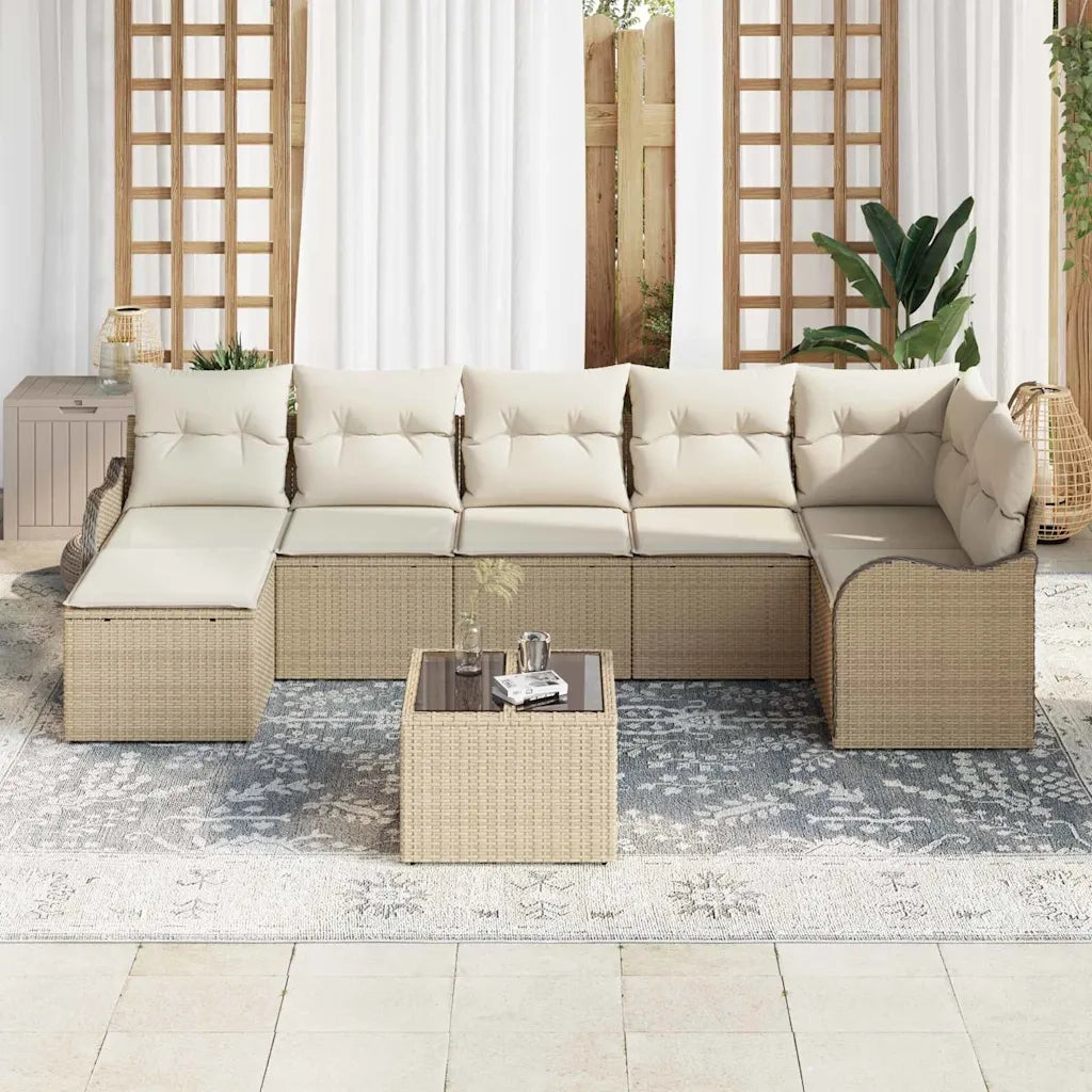 Set Divano da Giardino 8 pcs Beige e bianco Poly Rattan 3354470