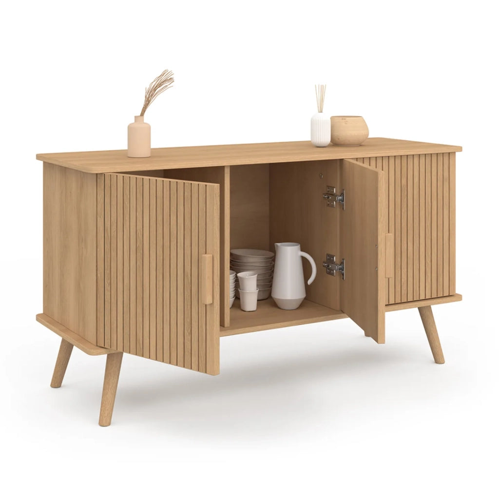 IDMarket - Aparador de 3 puertas JULIETTE efecto listones 110 cm