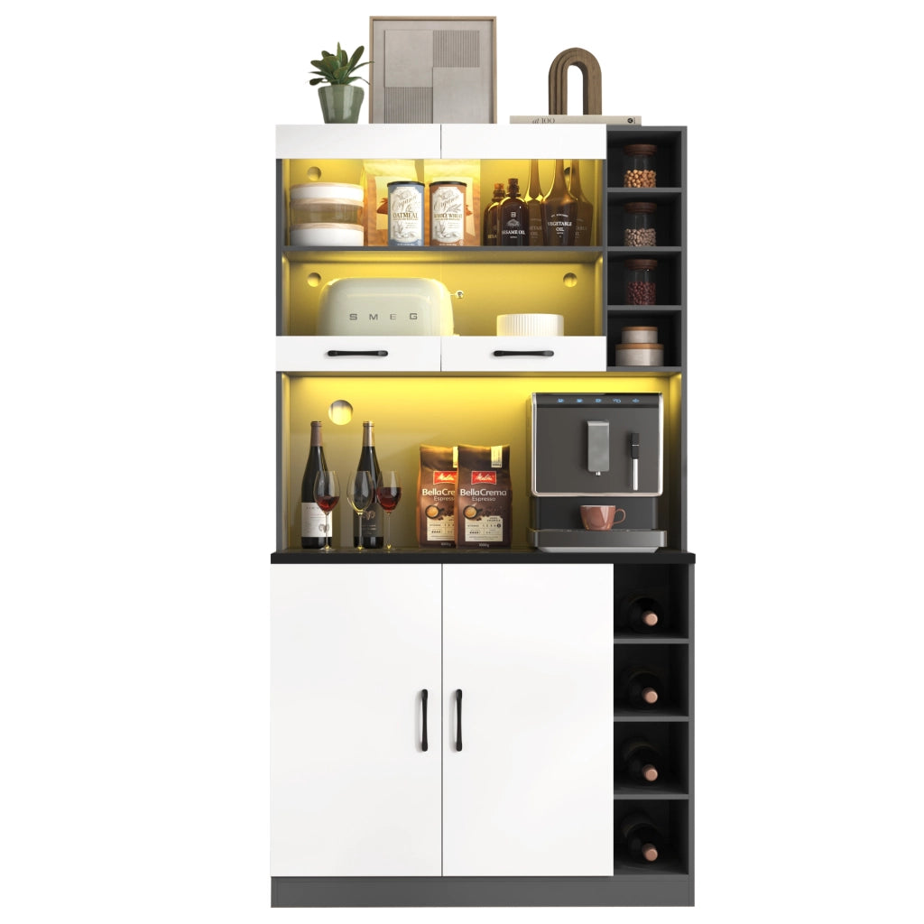 Mobile da cucina con LED e vetro rinforzato 100x47x187 cm; MDF e PB; grigio e bianco