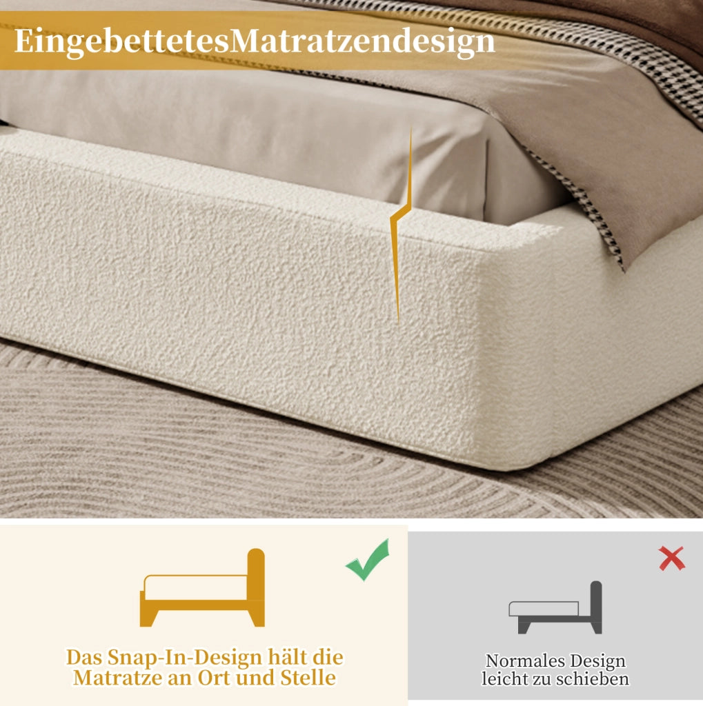 Letto matrimoniale imbottito 180 x 200 cm con rete; testiera bouclé beige